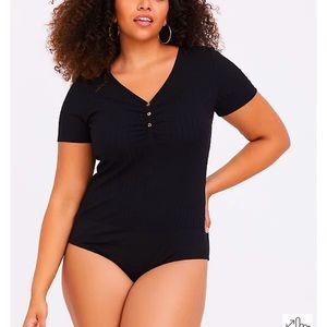 TORRID BLACK HENLEY RIB HENLEY BODYSUIT